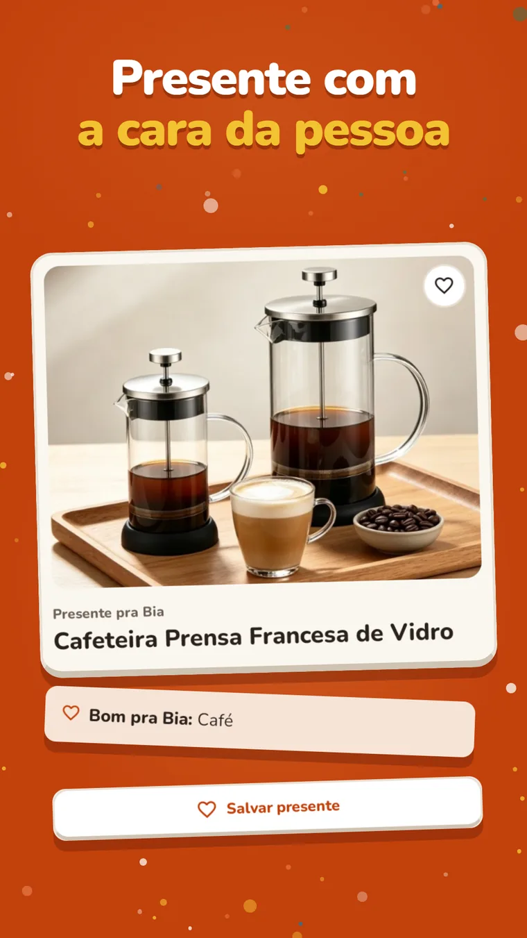 Tela de presente do Lembra com uma cafeteira e o aviso Bom pra Bia: Café.